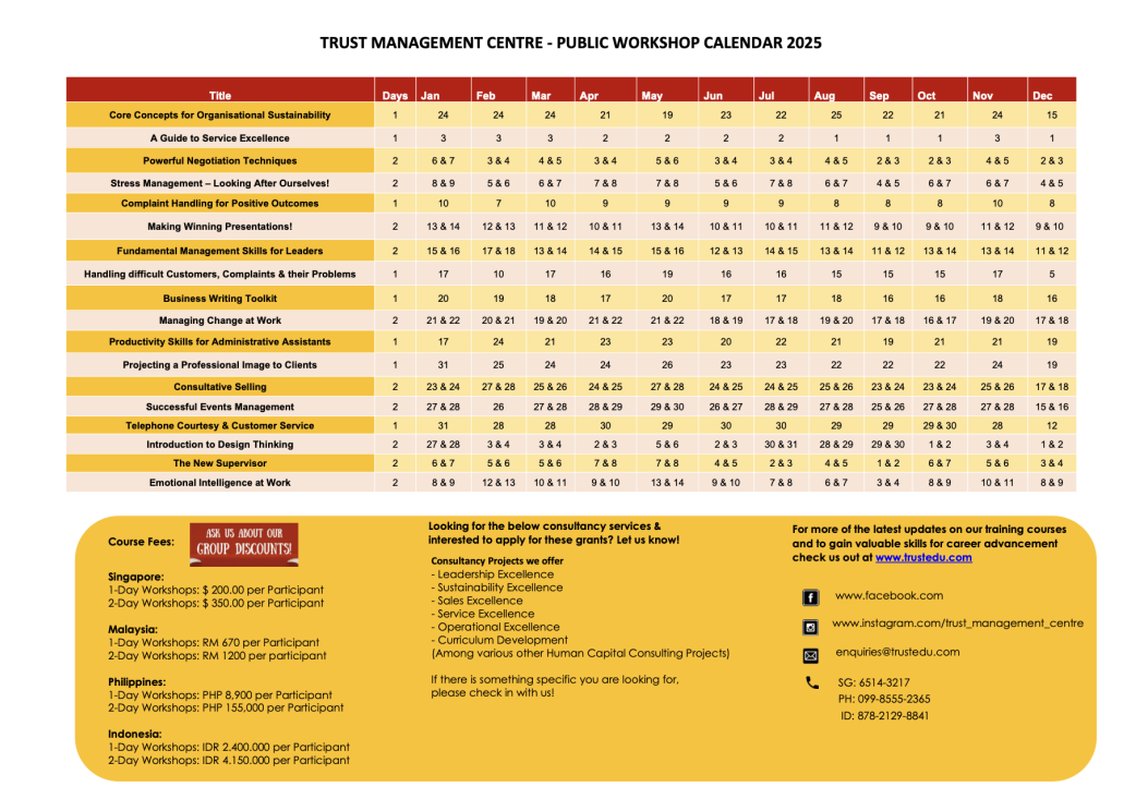 Training Calendar 2025